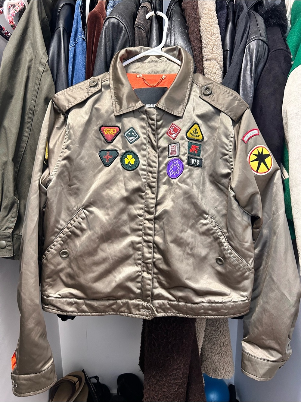 Diesel Olive Green Patchwork Bomber Jacket